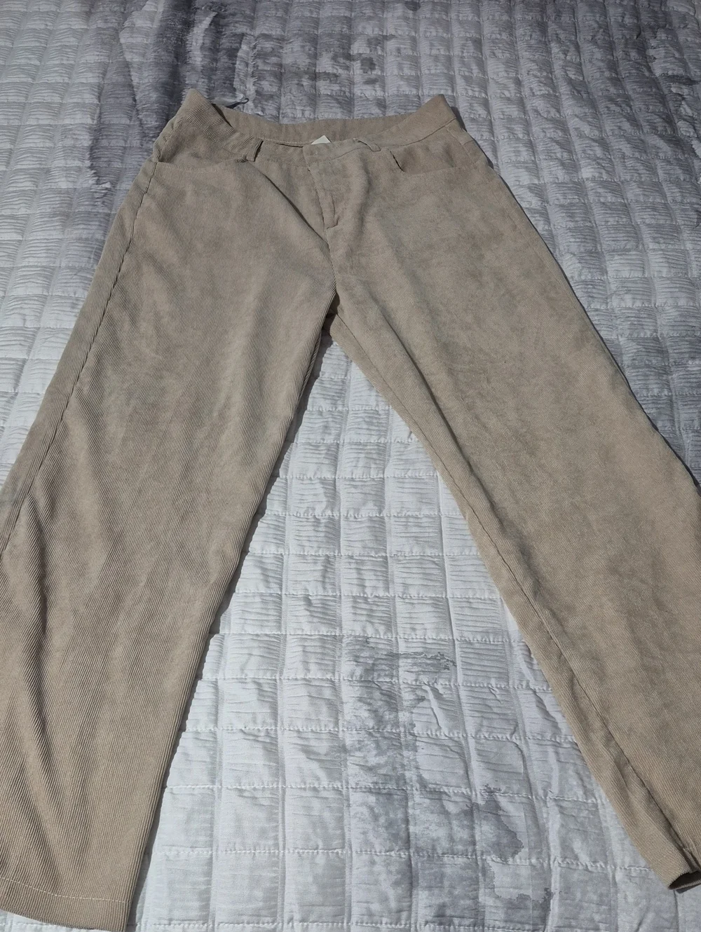 ROMWE Men's Light Beige Corduroy Pants